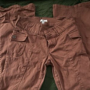 low rise, flare cargo pants